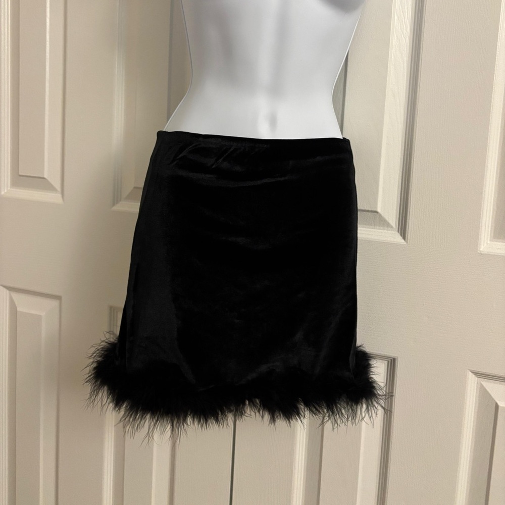 Sugar Thrillz Black Velvet Mini Skirt with Feather Hem